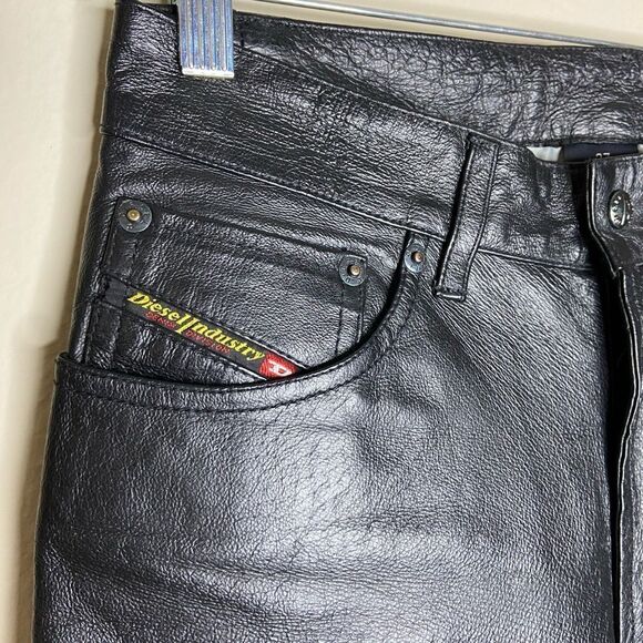 Vintage Diesel  Leather Black Pants Chinos Wide Leg Size 27 - Picture 7 of 11